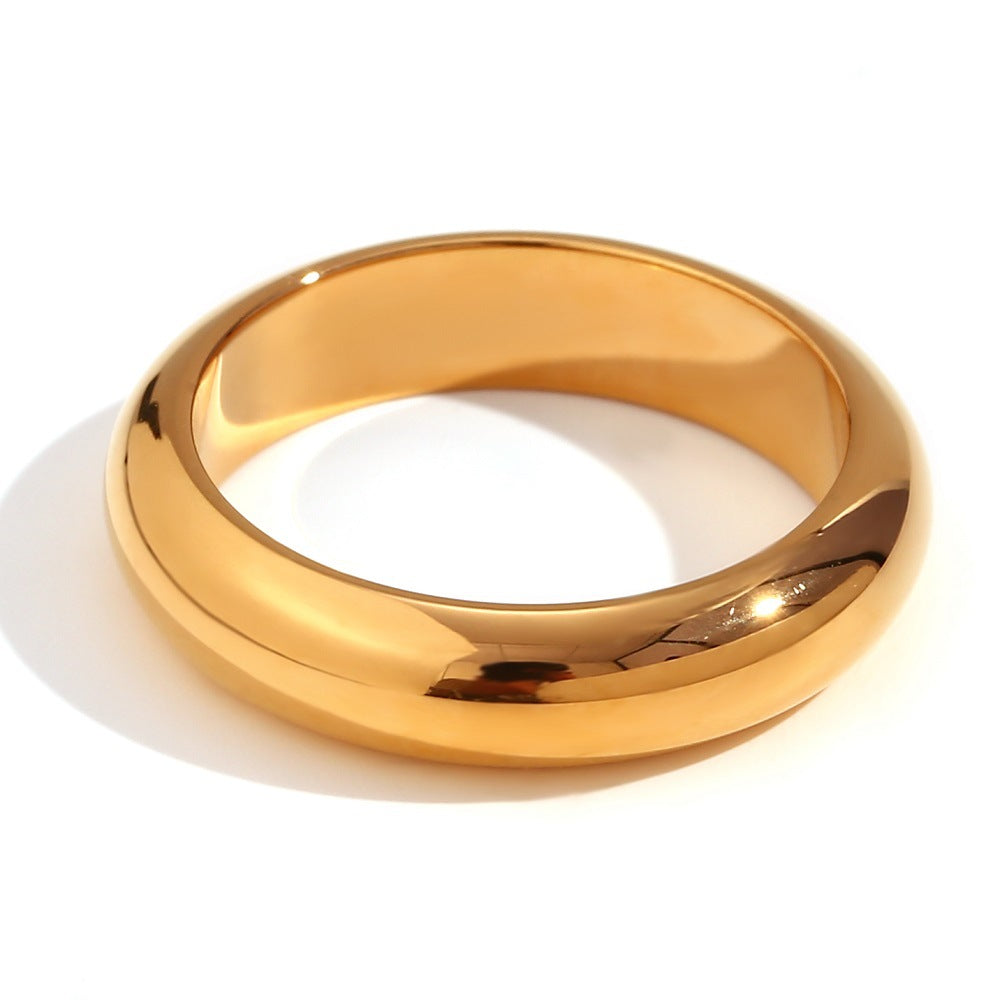 Anello Minimalista Geometrico in Acciaio Inox da Donna con Placcatura in Oro 18K Fascia Spessa Liscia Accessorio Moda