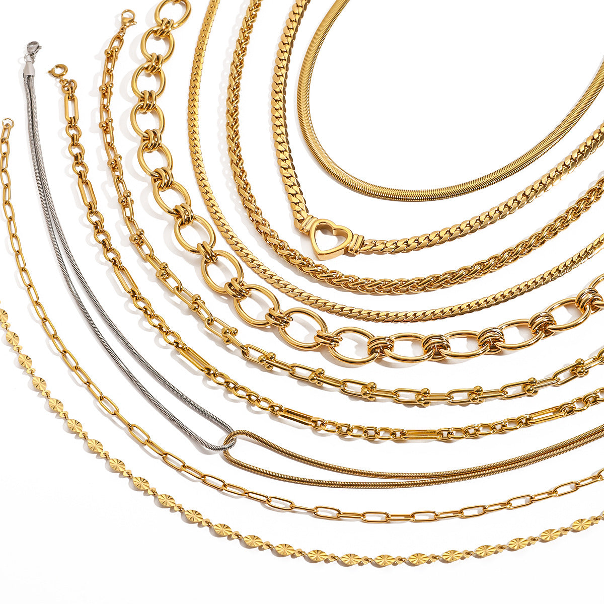 Gold Plated Geometric Stainless Steel Cuban Link Chain Necklace for Women