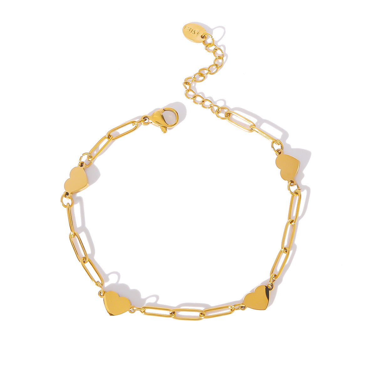 INS-Inspired Heart-Shaped Pendant Stainless Steel Bracelet with 18K Gold Plating for Women