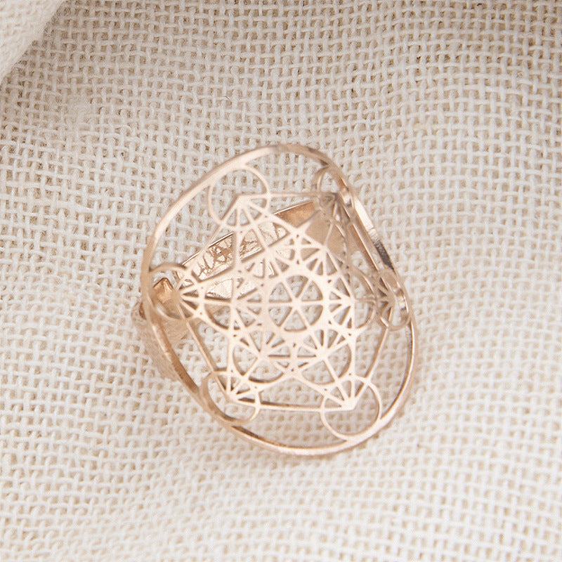 Adjustable Geometric Hexagram Oval Stainless Steel Ring with Polished Finish for Unisex