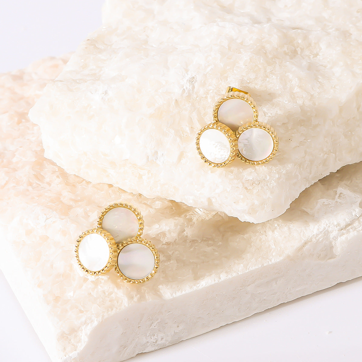 Minimalist Geometric White Abalone Inlaid Stainless Steel Earrings with 18K Vacuum Plating Hypoallergenic Finish