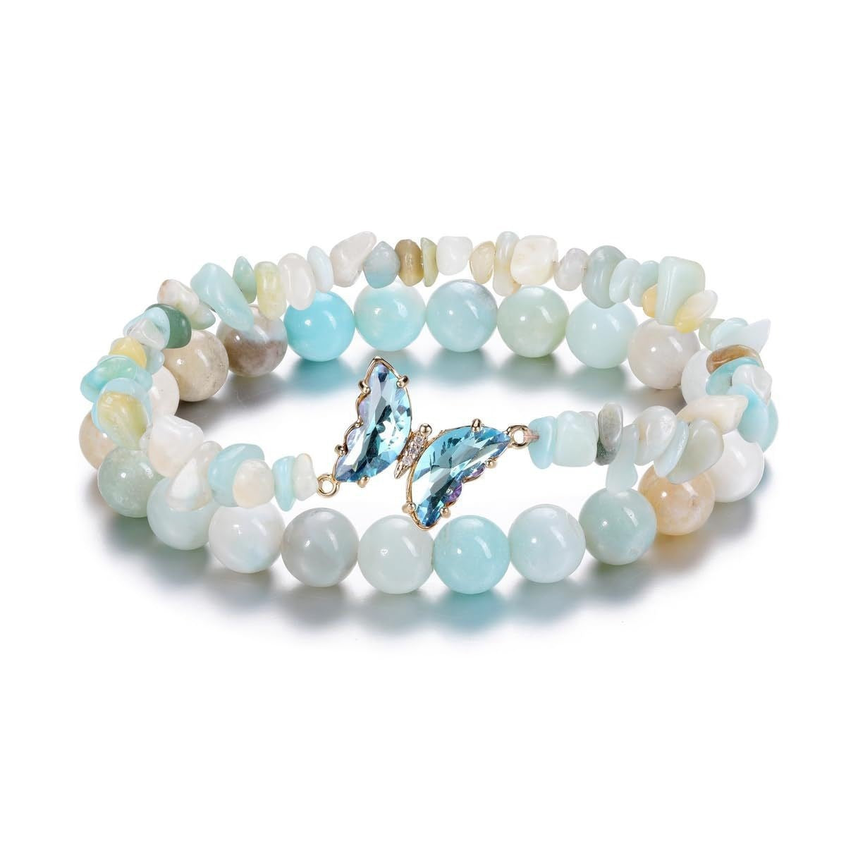 Minimalist Natural Crystal Butterfly Bracelet Set for Women