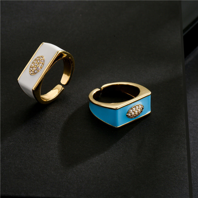 Geometric Drip Oil 18K Gold Plated Brass Micro-Inlaid Cubic Zirconia Open Ring for Women