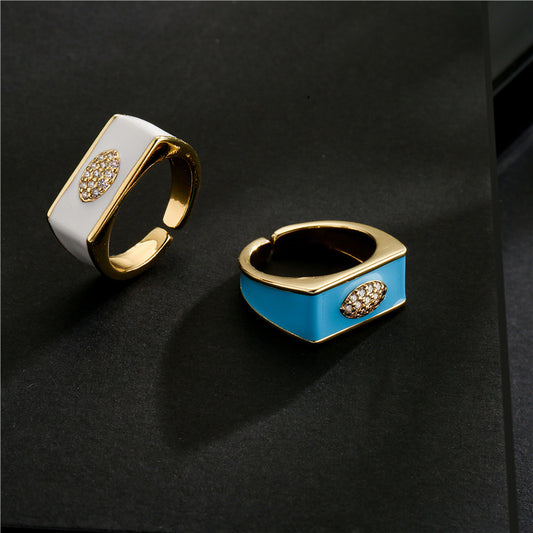 Geometric Drip Oil 18K Gold Plated Brass Micro-Inlaid Cubic Zirconia Open Ring for Women
