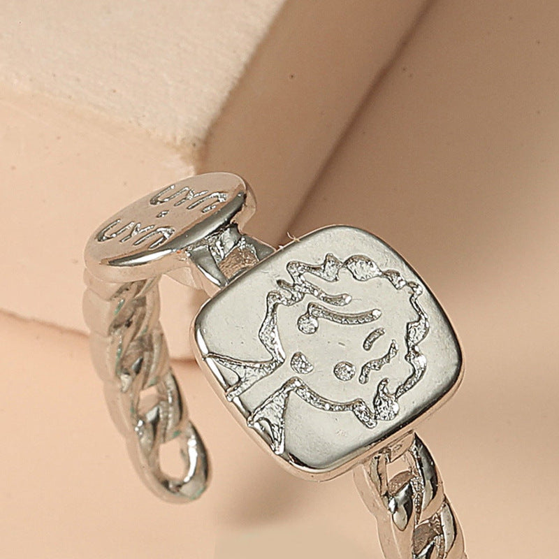 Anillo Abierto Ajustable Minimalista Dulce de Aleación con Acabado Galvanizado Diseño Geométrico en Forma de U para Mujer