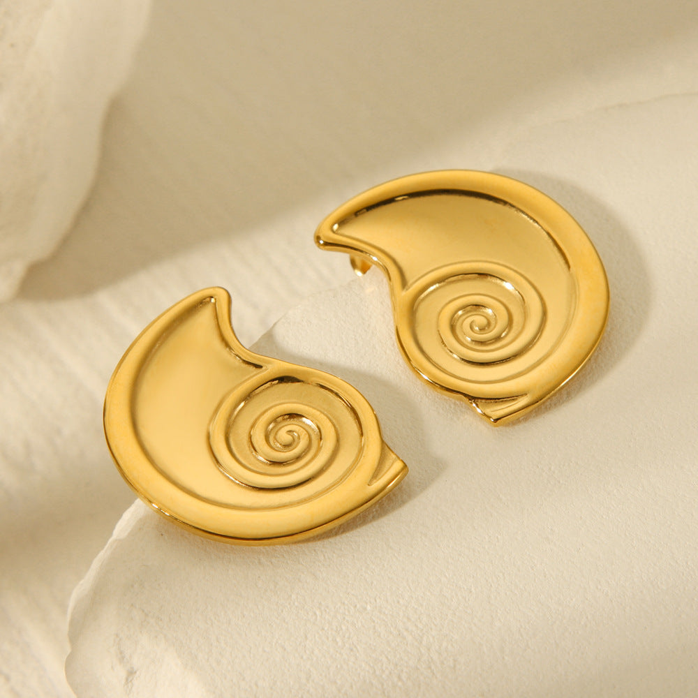 Fashion 18K Gold Plated Stainless Steel Conch Shape Geometric Earrings for Women