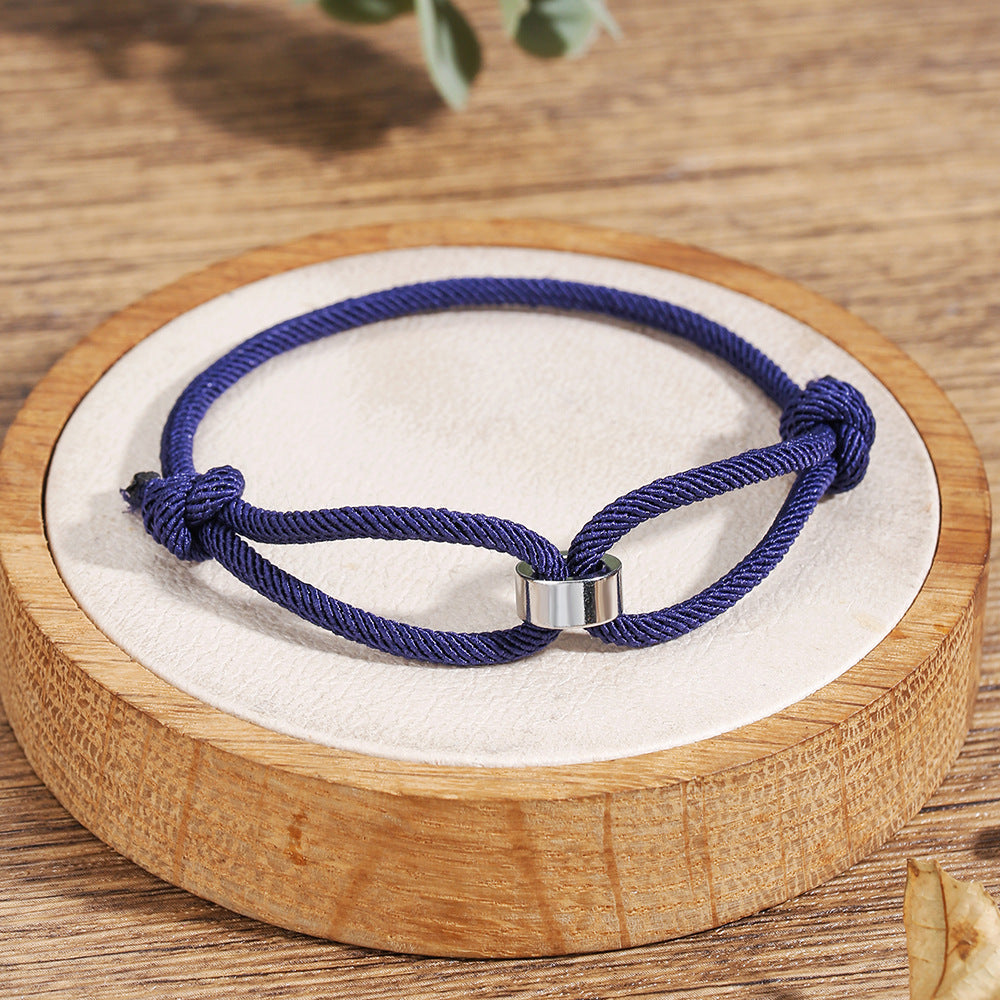 Handmade Geometric Round Stainless Steel Sliding Adjustable Rope Bracelet