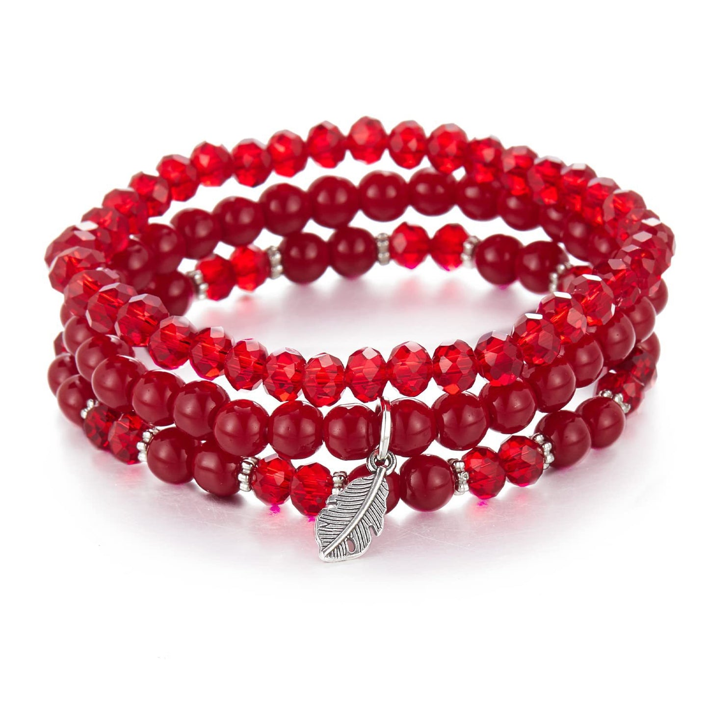 Minimalist Geometric Crystal Feather Pendant Bracelet Set