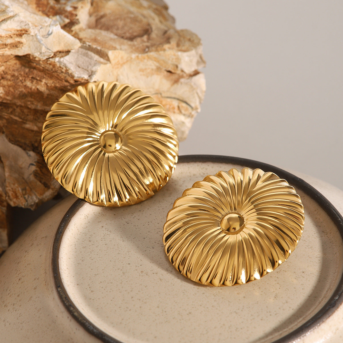 18K Gold Plated Stainless Steel Floral Earrings for Women