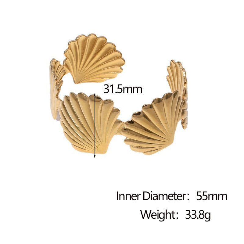 Bracciale Minimalista Elegante Regolabile a Maglie Larghe a Scallop in Acciaio Inossidabile da Donna con Finitura Placcata