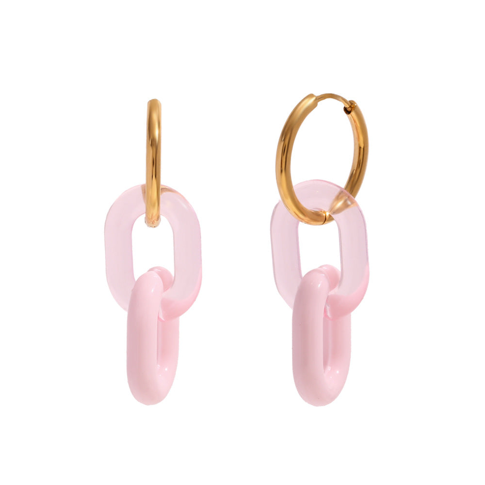 Pendientes de acero inoxidable geométricos de moda con baño de oro de 18 quilates y diseño de aro acrílico brillante para mujer