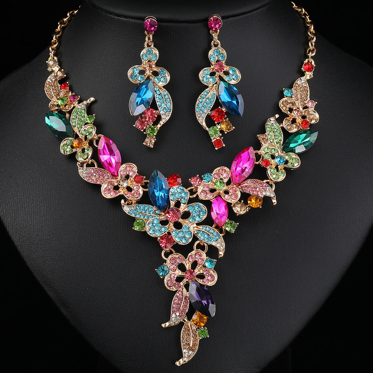 Personalized Floral Alloy Jewelry Set with O-Chain Necklace and Earrings