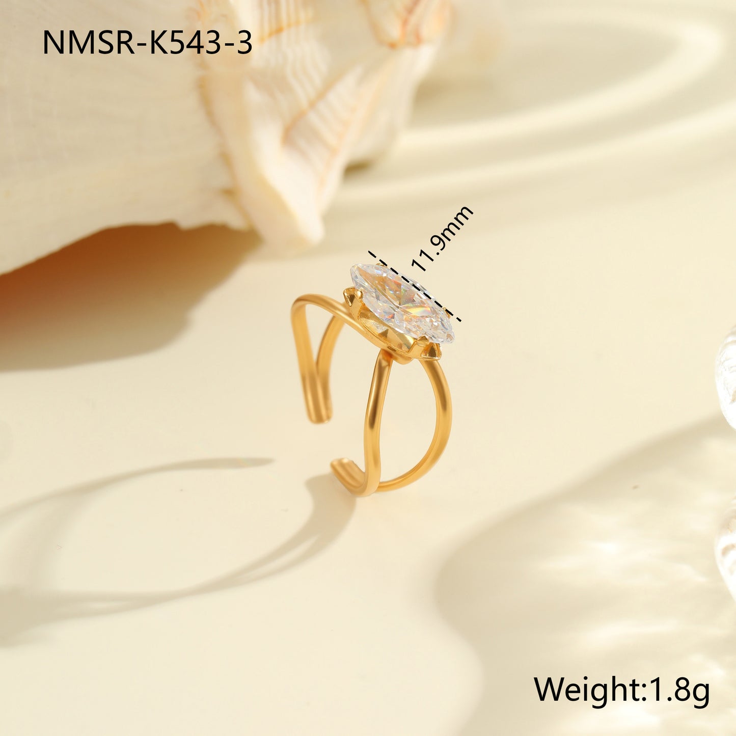 Anello geometrico minimalista da donna in acciaio inossidabile con placcatura in oro 18K e intarsio di zirconi