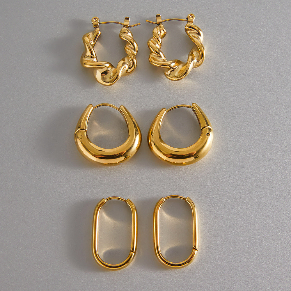 Orecchini geometrici in acciaio inossidabile con placcatura in oro 18 carati da donna, orecchini a cerchio leggeri in stile lussuoso