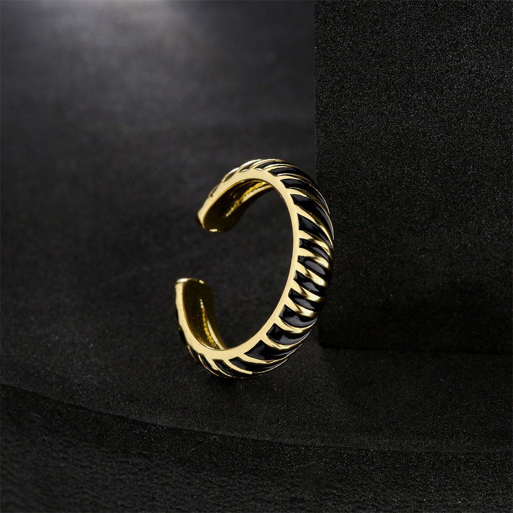 Geometric Drip Oil Gold Plated Brass Ring for Women