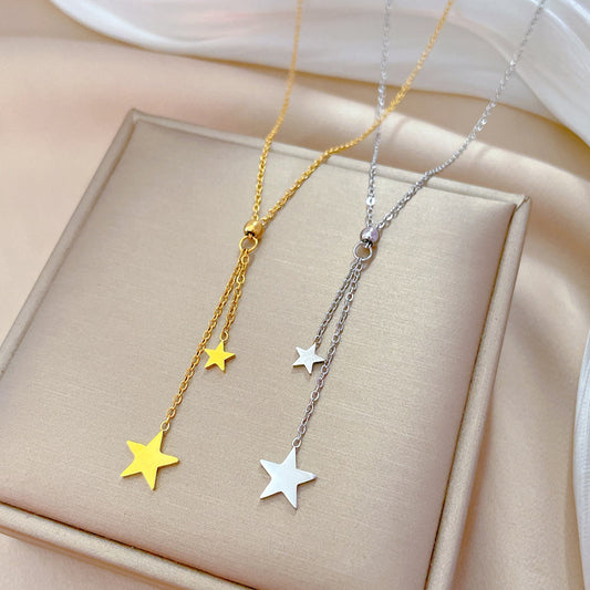 Minimalist Titanium Steel Star Pendant Necklace with Gold Plating for Women and Men, Adjustable Locket Chain Jewelry