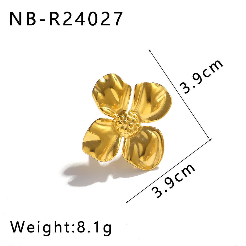 Anello Minimalista Cuore Fiore Farfalla in Acciaio Inossidabile con Intarsio di Perla e Placcatura Sottovuoto in Oro 18K