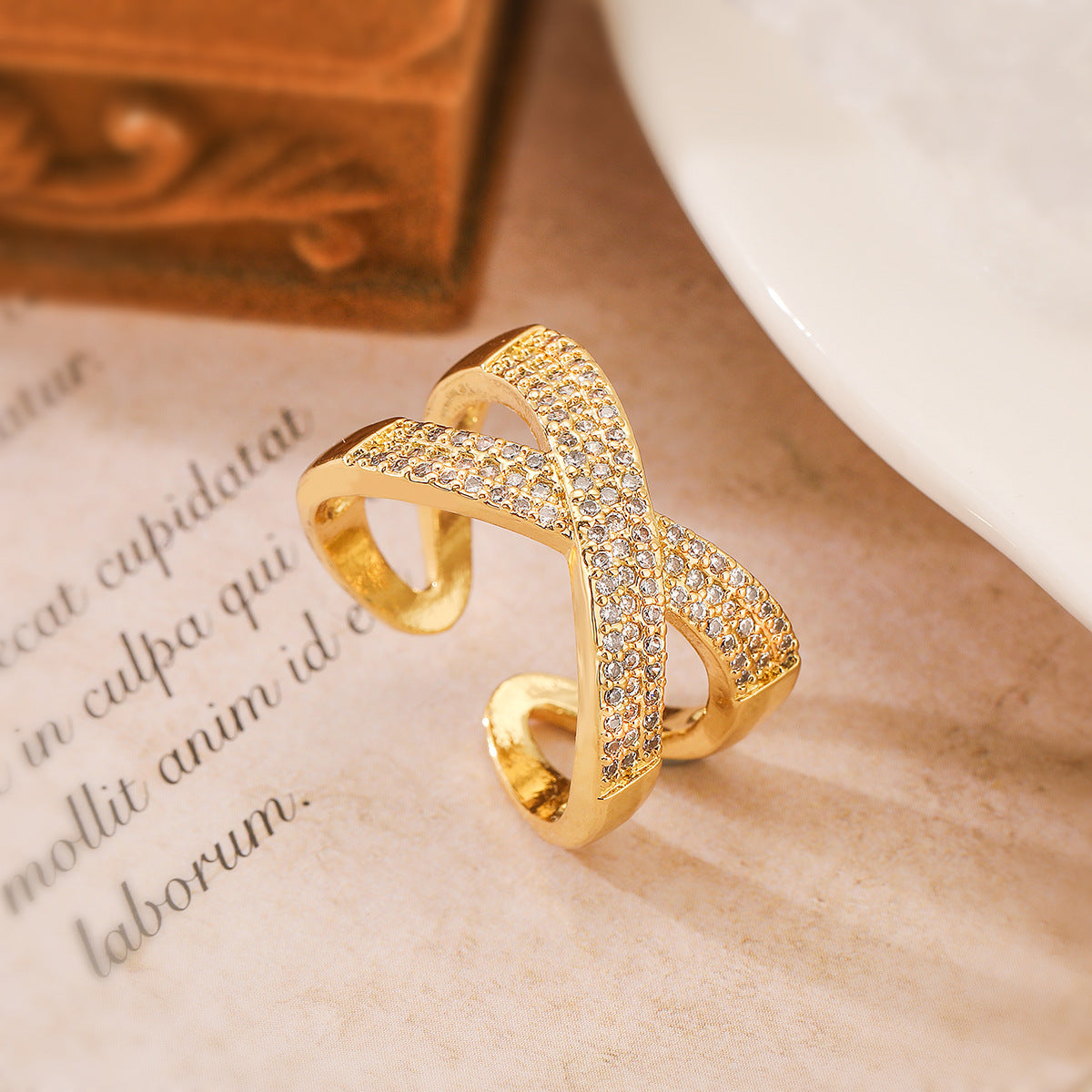 Minimalist Geometric Copper Ring for Women with Micro-Pavé Zirconia Accents