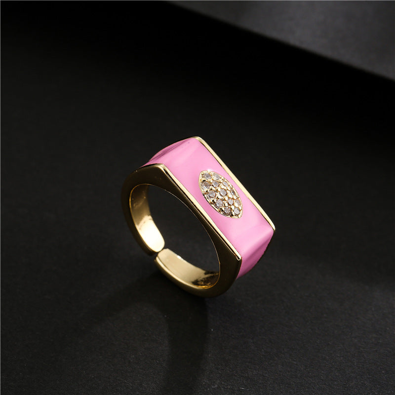 Geometric Drip Oil 18K Gold Plated Brass Micro-Inlaid Cubic Zirconia Open Ring for Women
