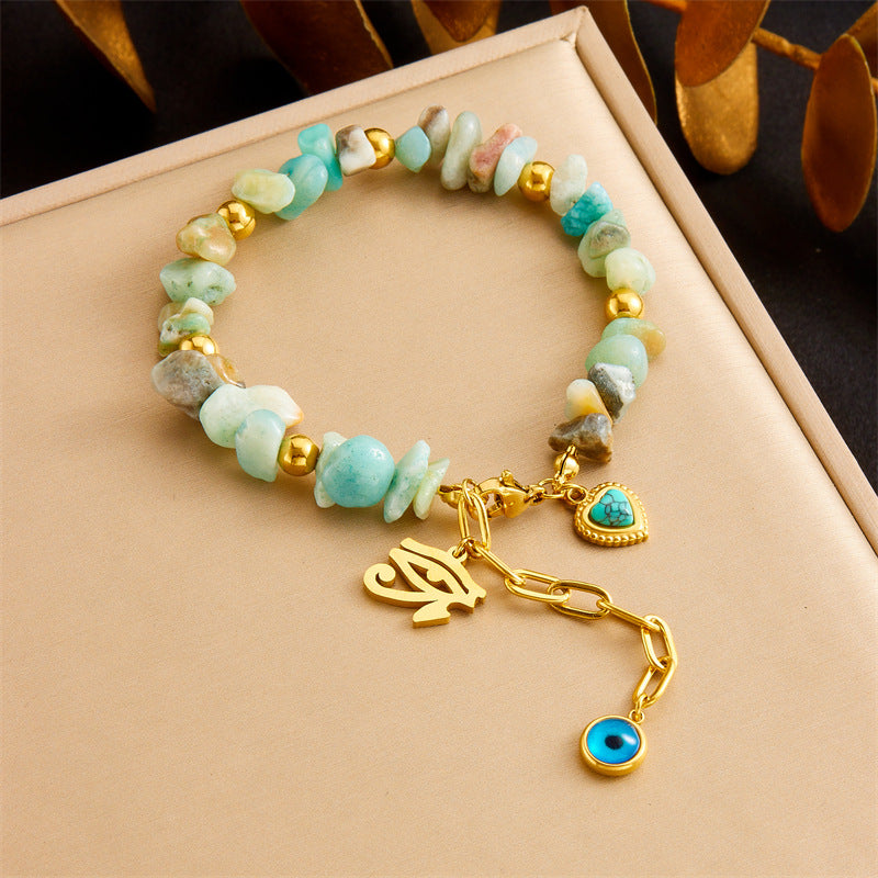 Colorful Natural Stone Turquoise Resin Drip Oil Crown Heart Elephant Star Stainless Steel Bracelet for Women