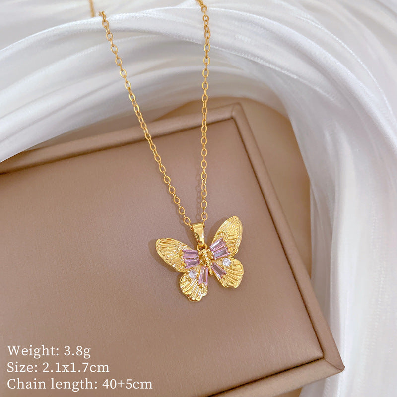 Luxury Plated Titanium Steel Butterfly Geometric Necklace and Earrings Set for Women