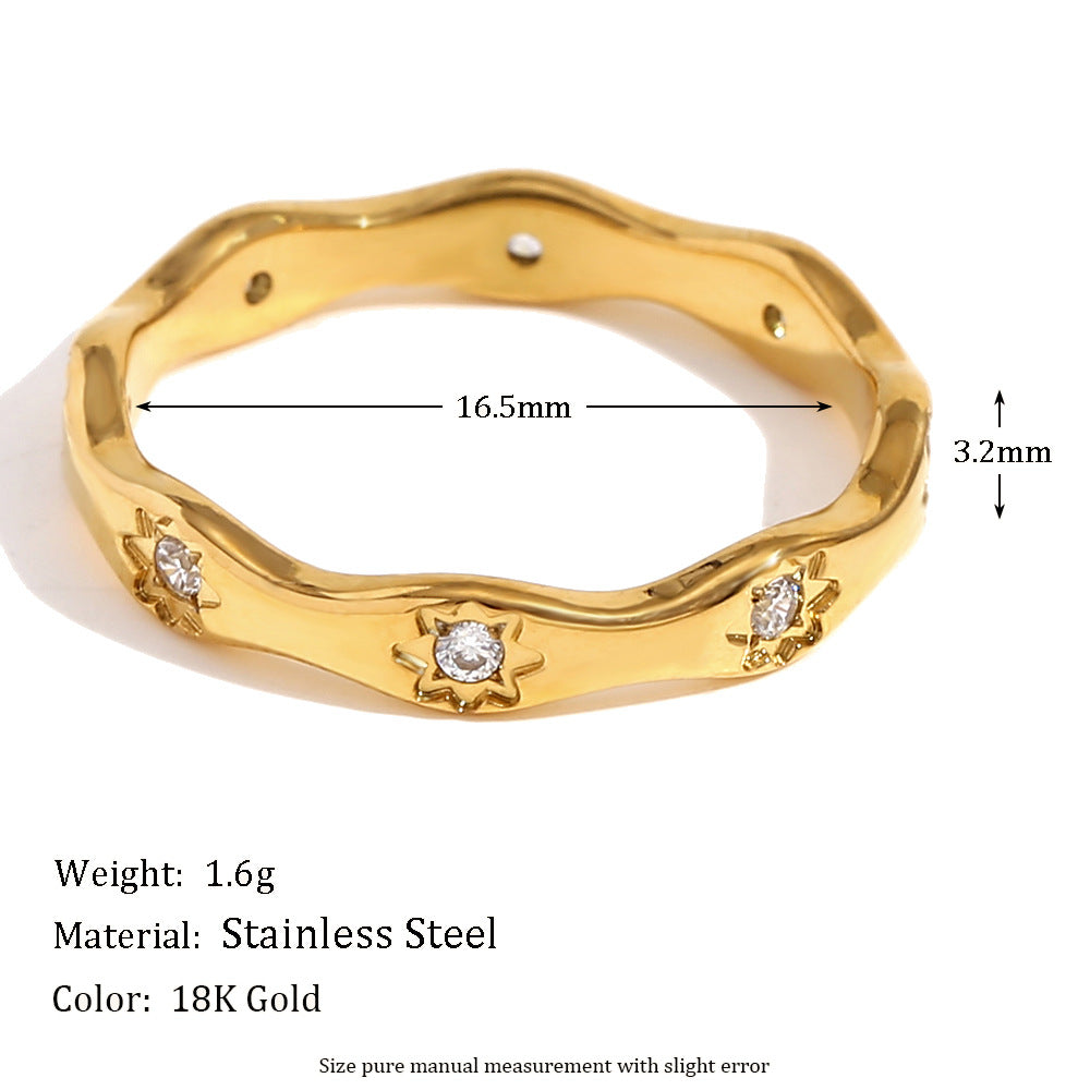Minimalist Geometric Wave Octagram Stainless Steel Ring for Women with 18K Gold Plating
