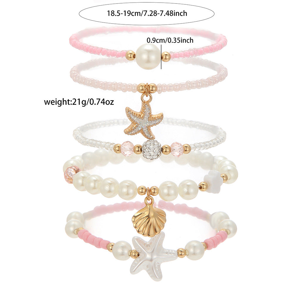 Sweet Handmade Glass Geometric Starfish Scallop Bracelet for Women