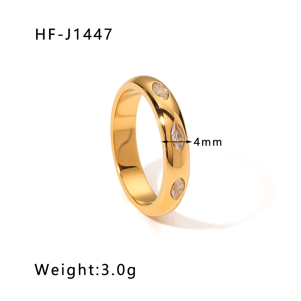 Ins Style Geometric Round White Zircon Ring 18K Gold Plated Stainless Steel Jewelry for Women