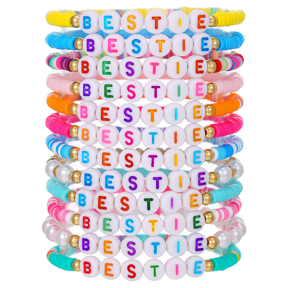 Bohemian Colorful Resin Letter Beaded Bracelet with Brass Accents