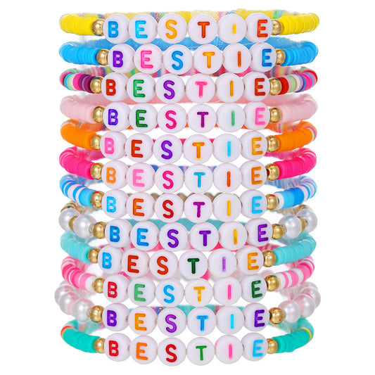 Bohemian Colorful Resin Letter Beaded Bracelet with Brass Accents