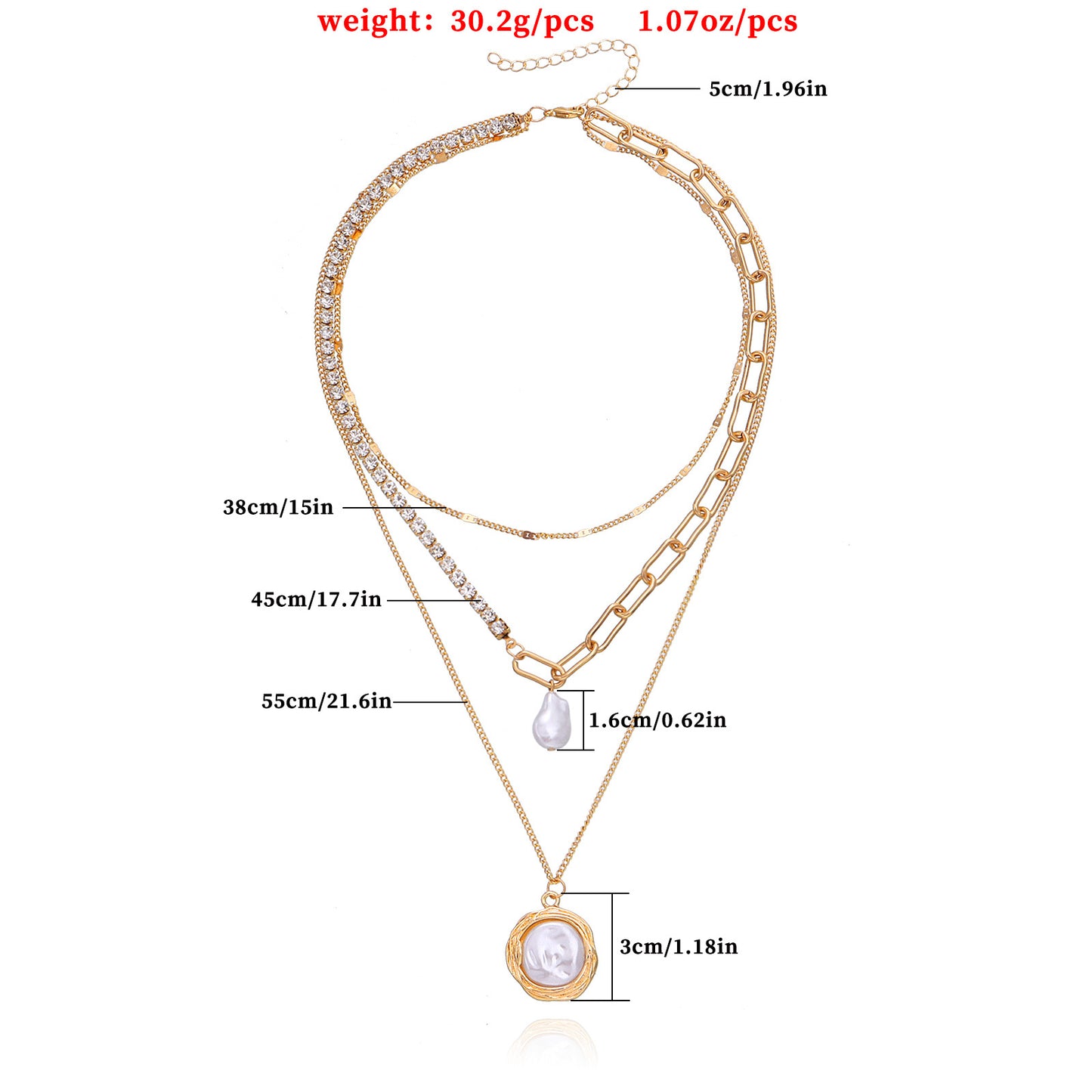 Geometric Pendant Necklace for Women with Alloy Pendant and Rhinestone Accents, Electroplated Multi-Layer Clavicle Chain in Natural and Minimalist Style