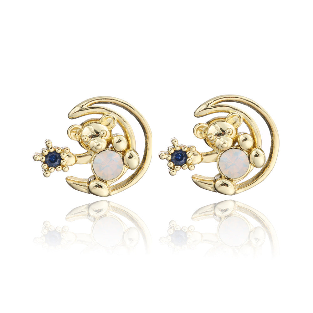 Cute Animal Geometric Brass Earrings Gold Plated with Cubic Zirconia for Women