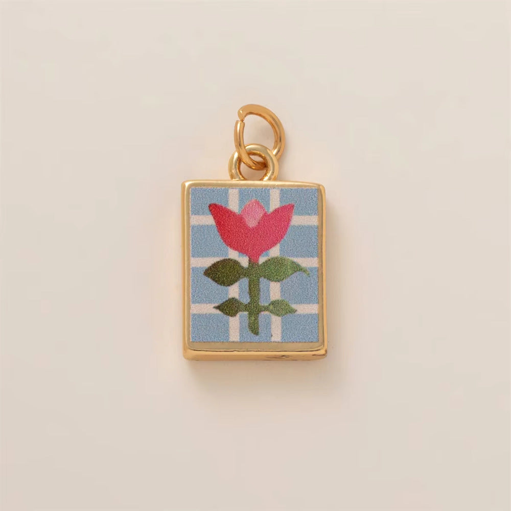 Minimalist Floral Pattern Brass PVD Plated DIY Charm Bar Pendant