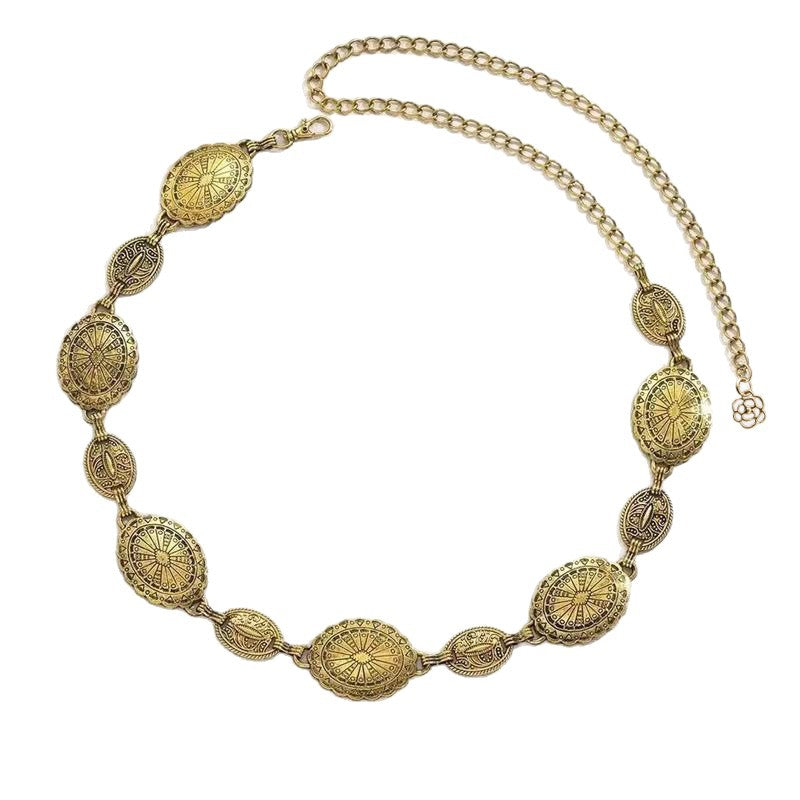 Vintage Bohemian Ethnic Geometric Metal Chain Belt for Women
