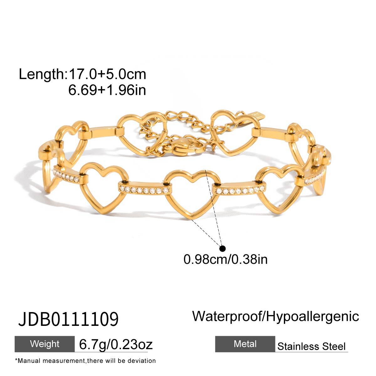 Elegant Geometric Heart Stainless Steel Plated Cubic Zirconia Bracelet for Women