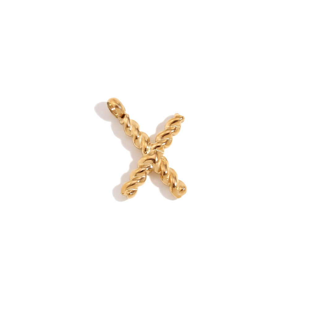 Colgante minimalista de acero inoxidable chapado en oro de 18 quilates con mini letra retorcida para mujer