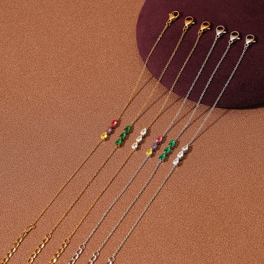 Fashionable Minimalist Geometric Titanium Steel Bracelet for Women with Zircon Water-Drop Pendants and Electroplated Finish