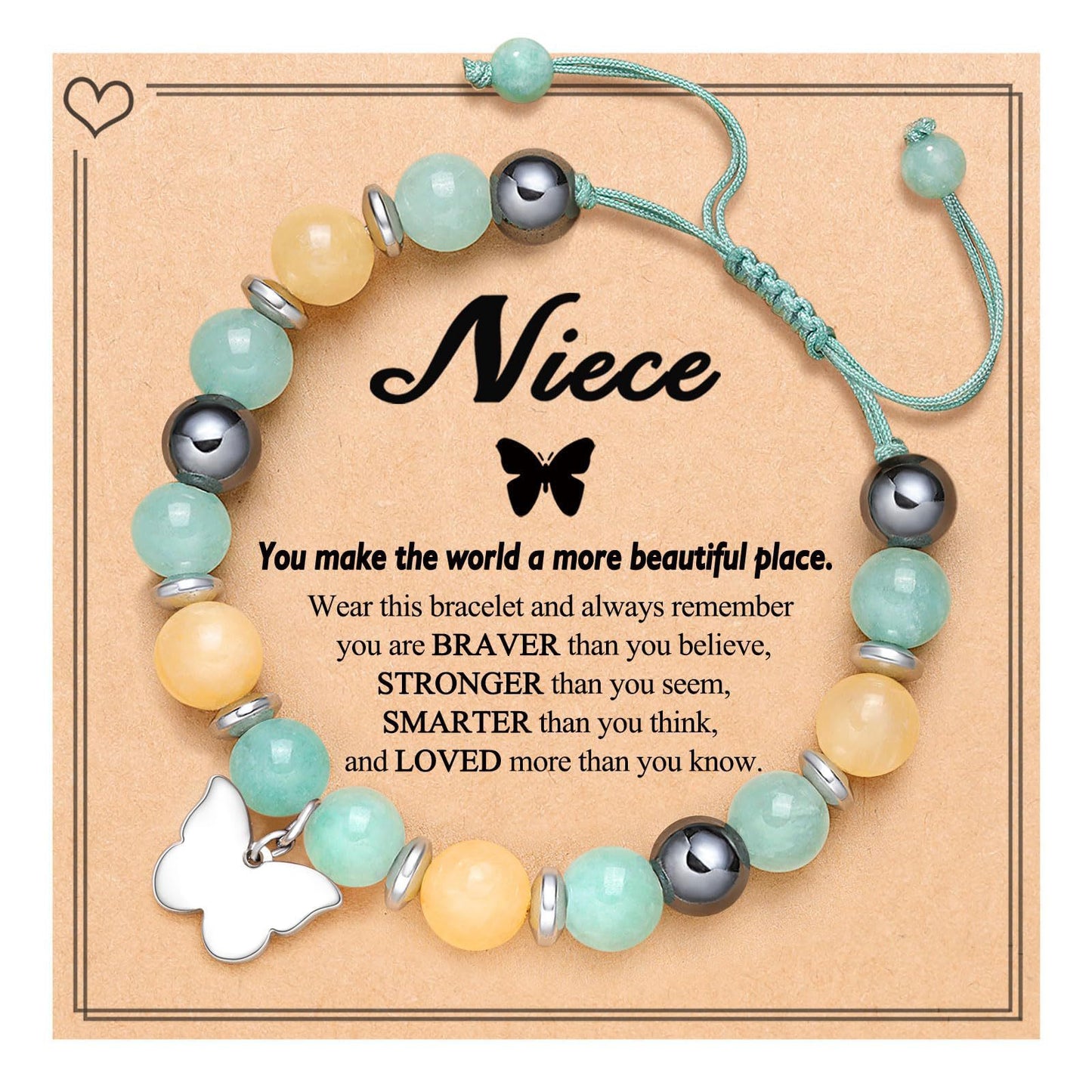 Natural Stone Zebra Print Heart Butterfly Handmade Bracelet for Women