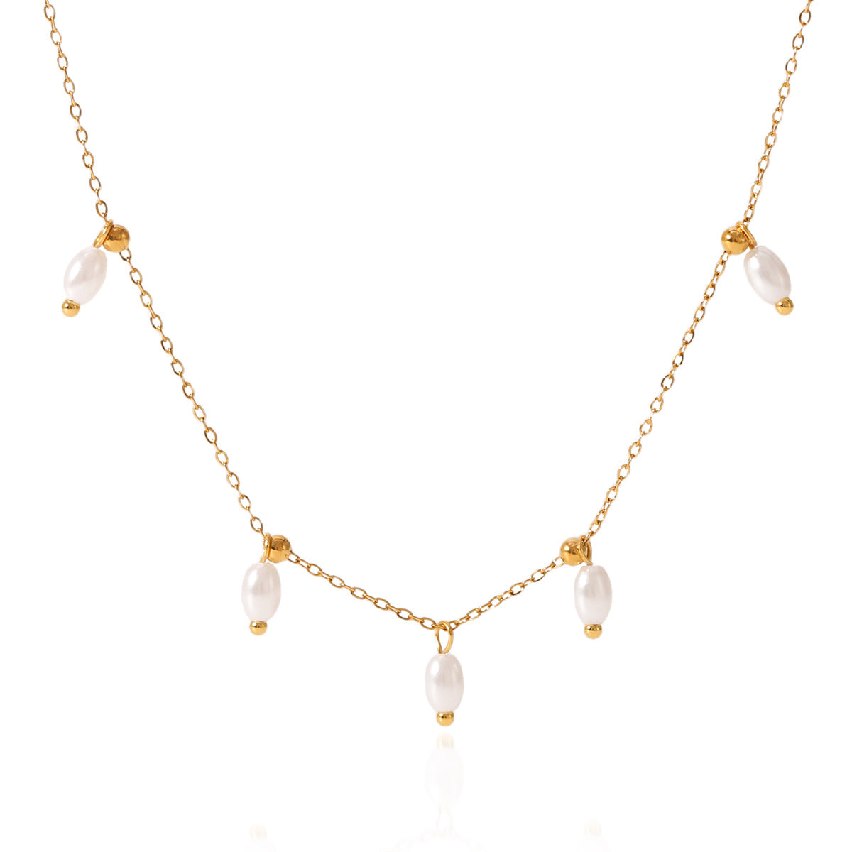Collar con Colgante de Perla de Agua Dulce Geométrica Estilo Francés Vintage para Mujer, Cadena de Clavícula de Acero Inoxidable con Acabado Chapado
