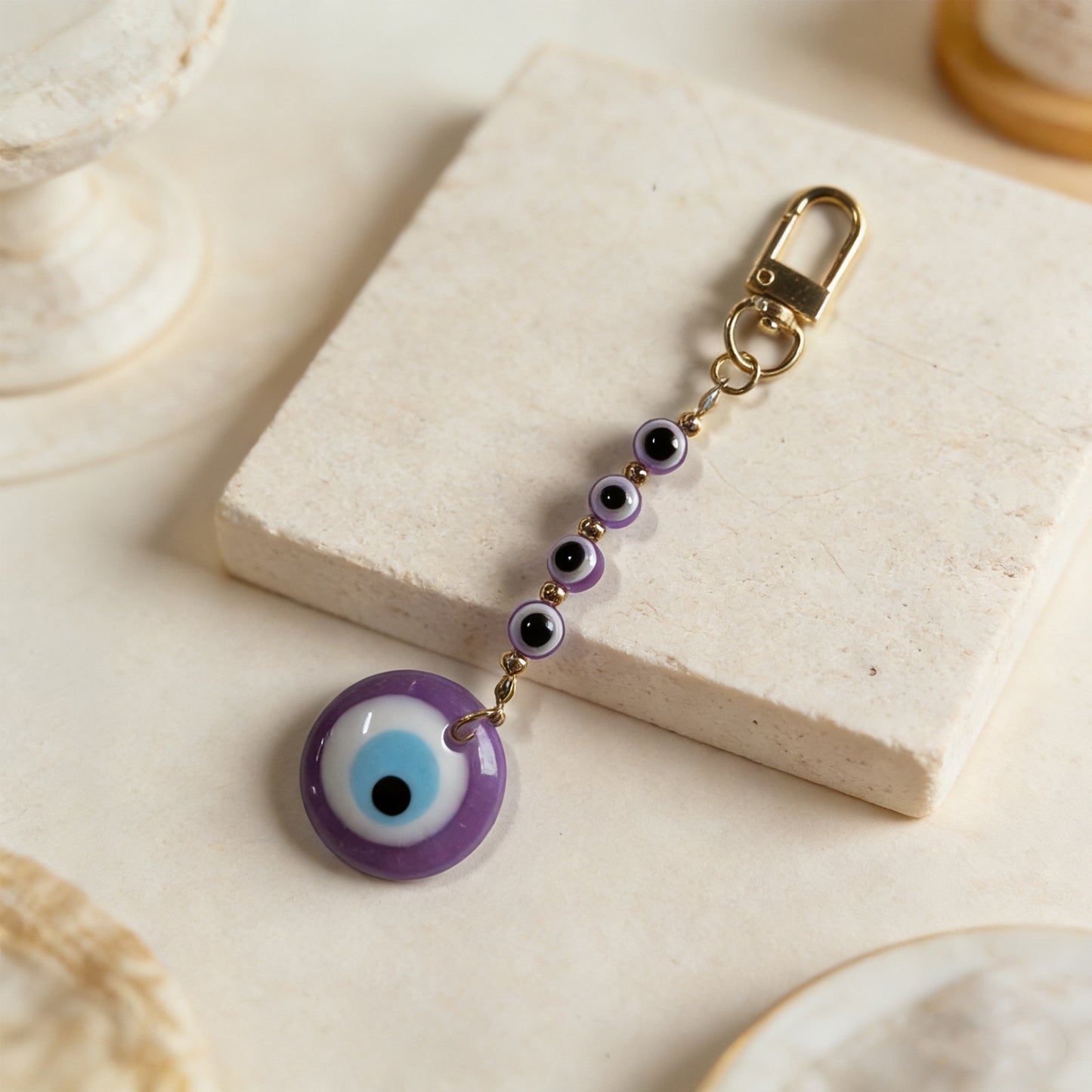 Ethnic Vintage Geometric Round Resin Evil Eye Pendant Keychain Charm