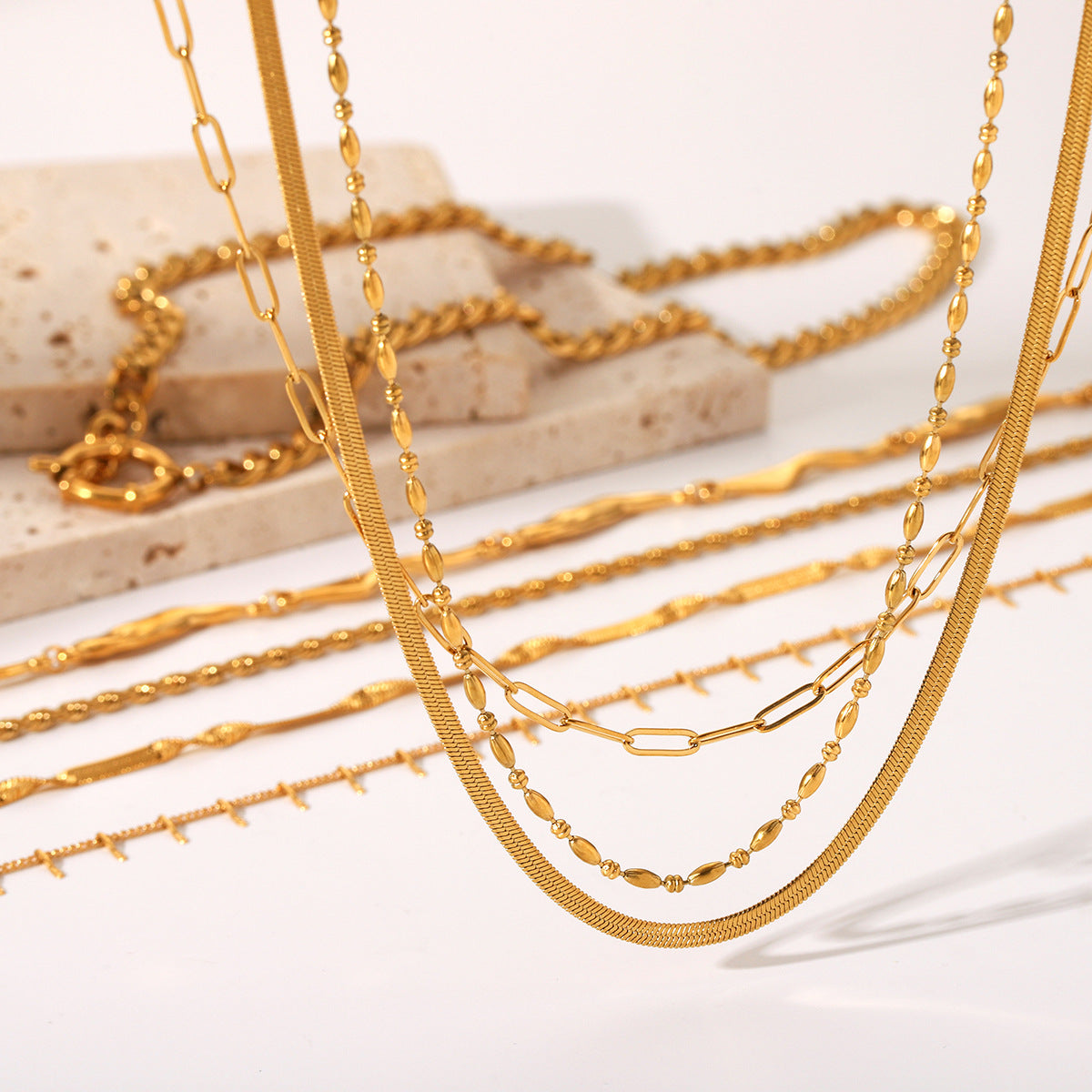Ins Style Geometric Stainless Steel Cuban Chain Snake Chain Twisted Chain Cross Necklace for Women