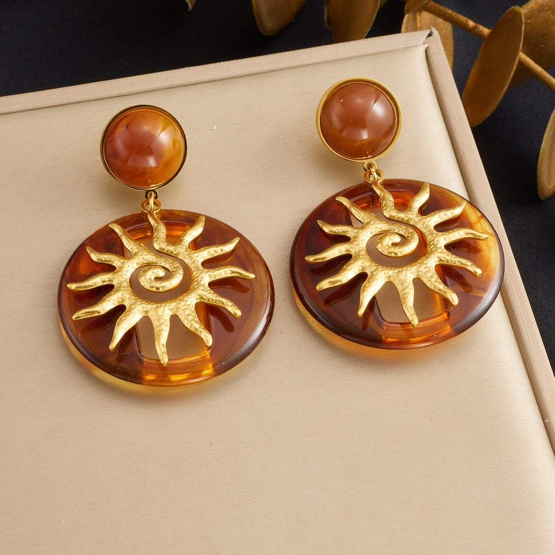 Vintage Geometric Bow Resin Plated Stainless Steel Earrings