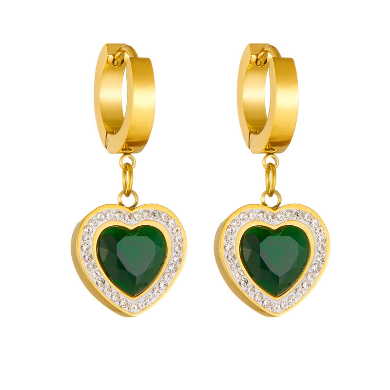 Pendientes de acero inoxidable para mujer con forma de corazón y circonitas incrustadas, estilo minimalista
