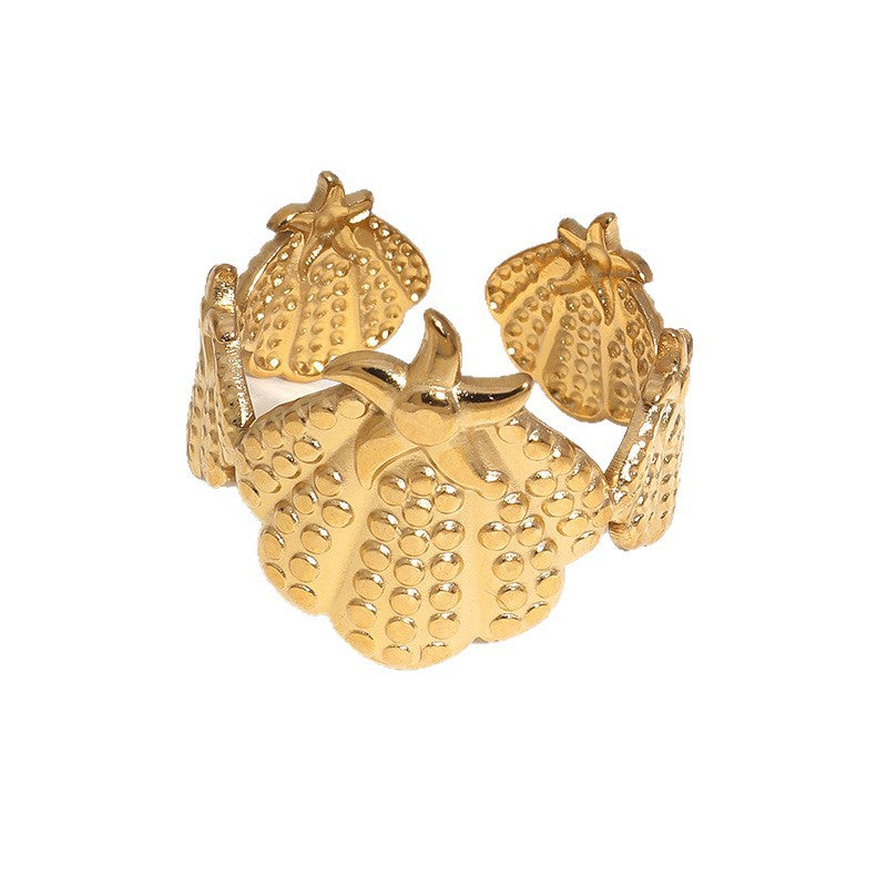 Gold Plated Stainless Steel Shell Starfish Ring for Women