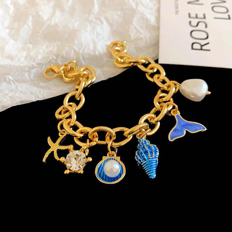Vintage Luxury Geometric Cubic Zirconia Inlaid Pearl Bracelet for Women