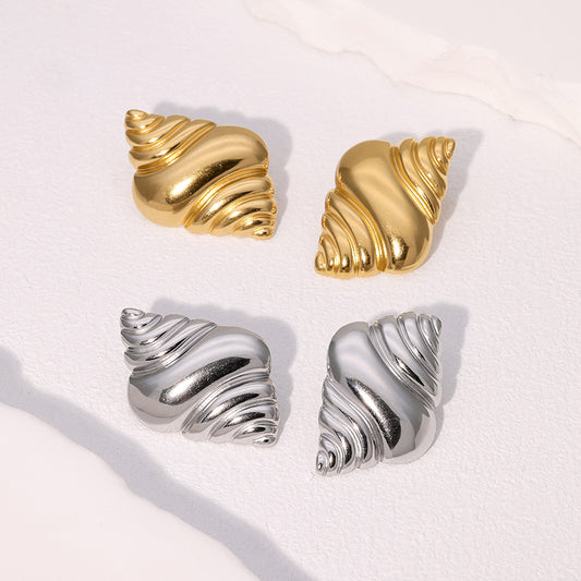Minimalist Seashell-Shaped Stainless Steel Earrings with Plating Finish for Women