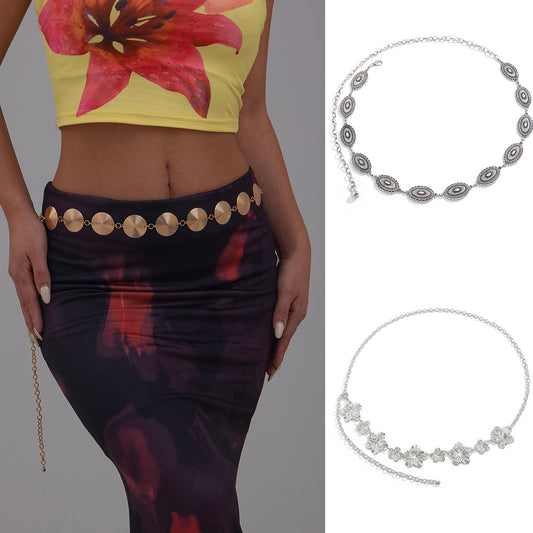 Bohemian Ethnic Floral Carved Oval Matte Alloy Body Chain for Women