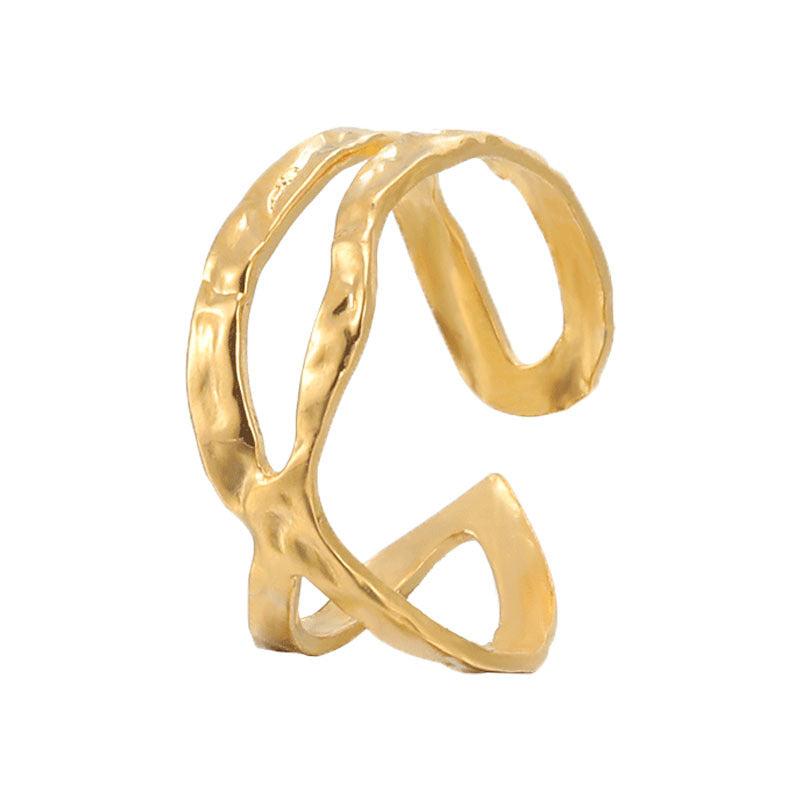 Minimalist Irregular Asymmetrical Stainless Steel Open Ring for Women Titanium Steel Band Fashion Commuter Style
