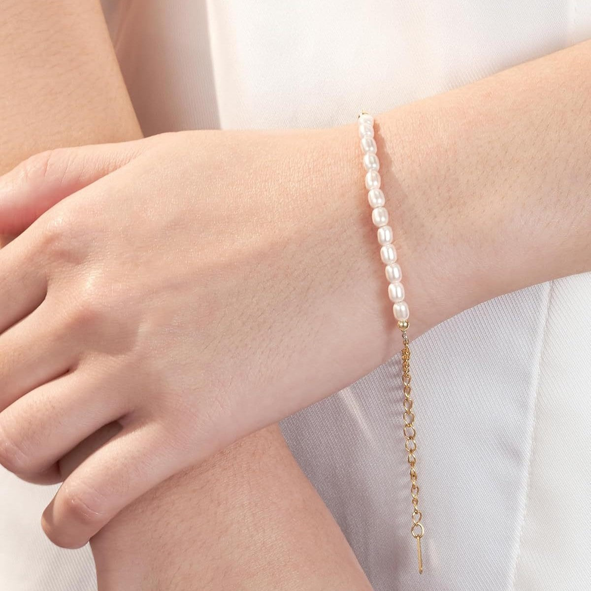Sweet Geometric Pearl Stainless Steel Plated Bracelet Unisex Gift