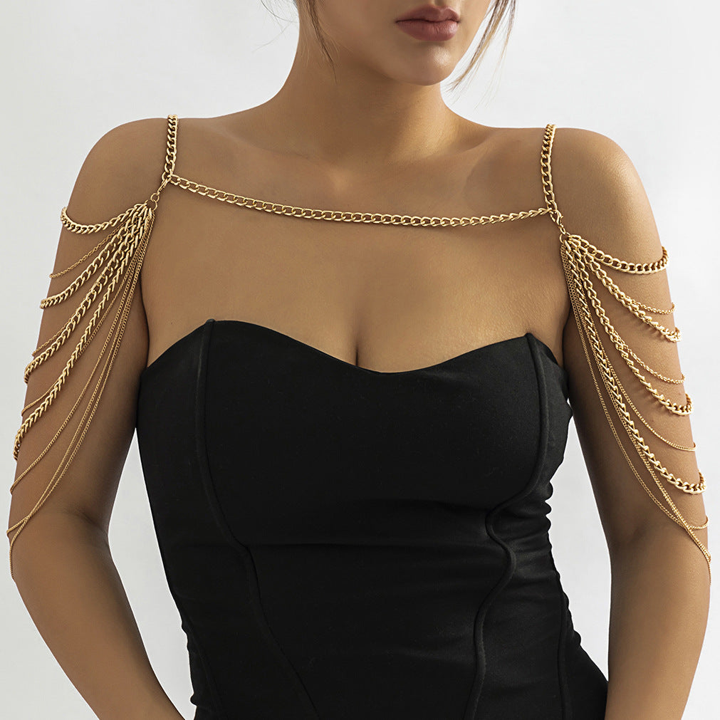 Gargantilla Metálica Geométrica Vintage de Múltiples Capas con Borlas para Mujer con Acabado Chapado